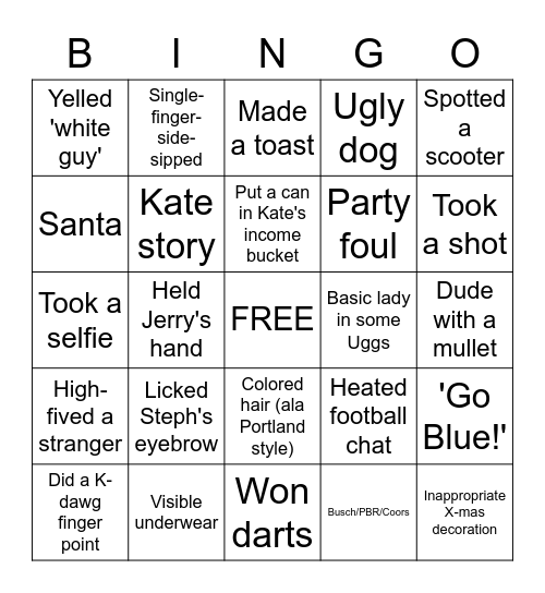 Bar Crawl Bingo  Bingo Card