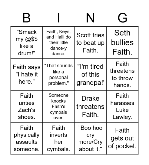 Faith's Bingo Card