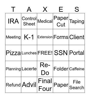 Tax Season Bingo Card