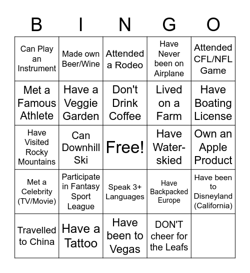 Untitled Bingo Card