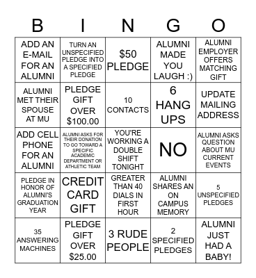 Phonathon Bingo - Mixed Campaign Nights Bingo Card