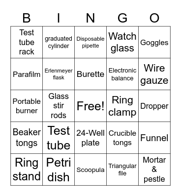 Chemistry Lab Equipment Bingo Card