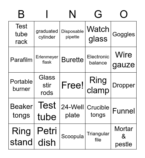 Chemistry Lab Equipment Bingo Card