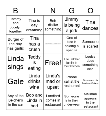 Bob's Burgers Bingo Card