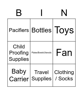 Sara's Baby Shower Bingo Card