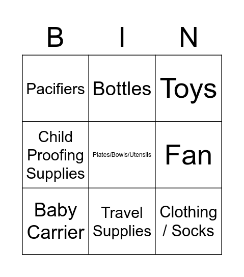 Sara's Baby Shower Bingo Card