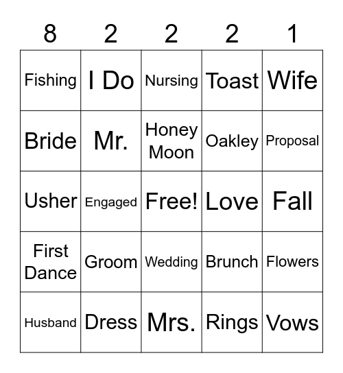 GROOM AND BRIDE BINGO Card