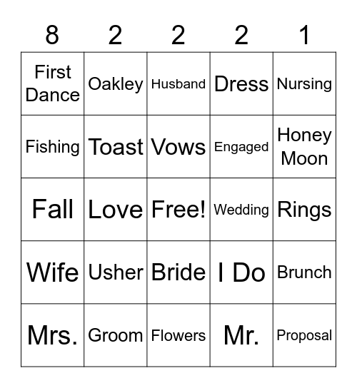 GROOM AND BRIDE BINGO Card