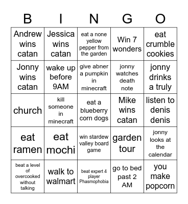 Weekend bingo! Bingo Card