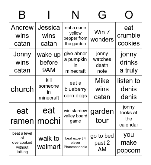 Weekend bingo! Bingo Card