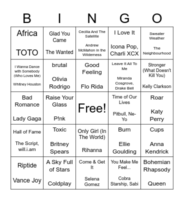Musical Bingo Card