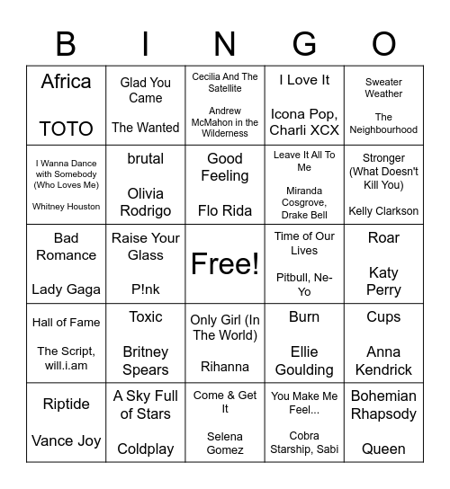 Musical Bingo Card