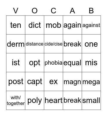 Vocab Qtrs 1-3 Final Review Bingo Card