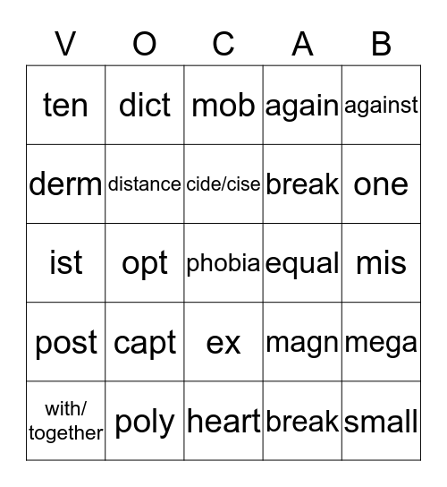 Vocab Qtrs 1-3 Final Review Bingo Card