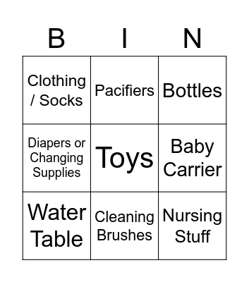 Sara's Baby Shower Bingo Card