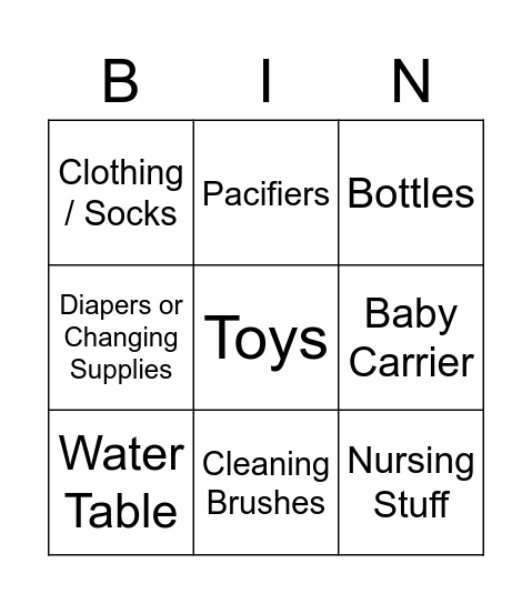Sara's Baby Shower Bingo Card