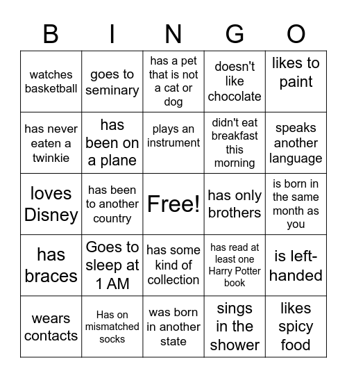 Get to know you BINGO Card