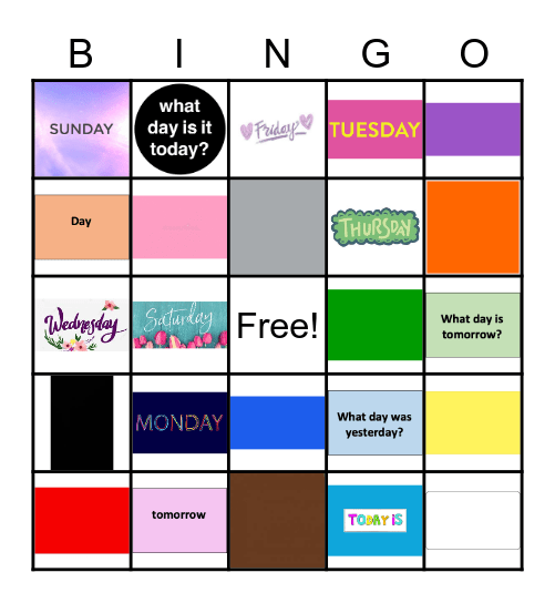 Colors and Days of the week Bingo Card