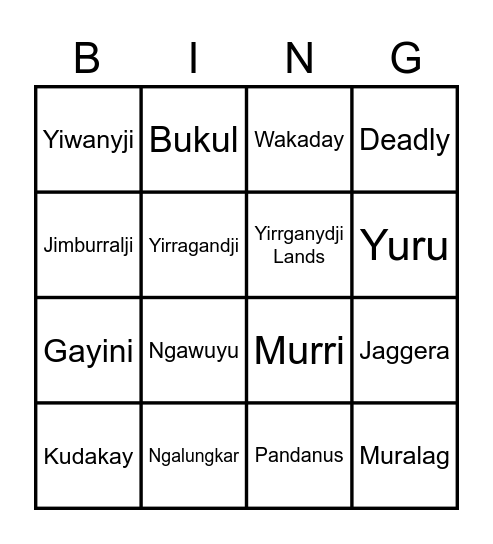 Indigenous Bingo Card