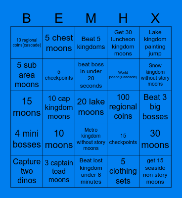 Mario odyssey speedrun objectives Bingo Card