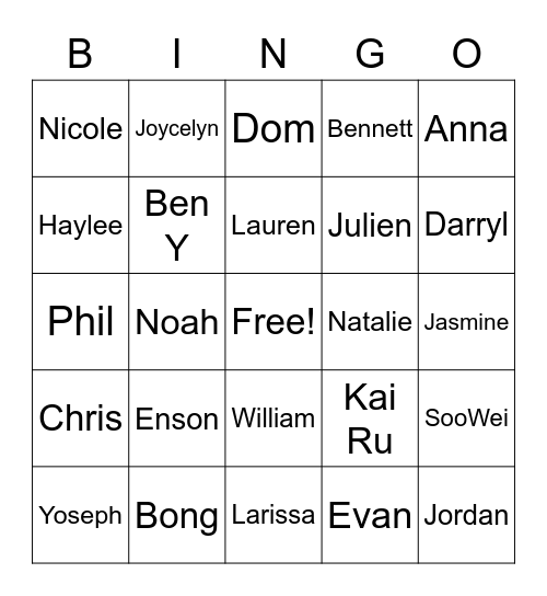 Class Bingo Card