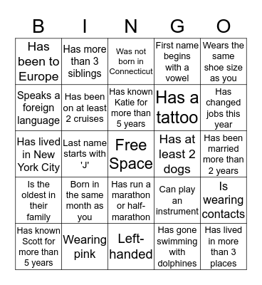 Meet and Greet Bingo Card