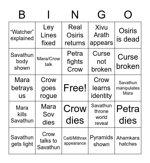 Season of the Lost Bingo Card