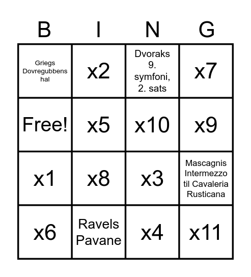 Klassisk musik banko Bingo Card