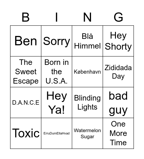 Musik Bingo Card