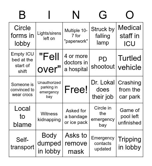 NDRP Medical Bingo Card