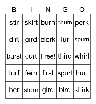 Tree House 2 U8 Phonics Bingo Card