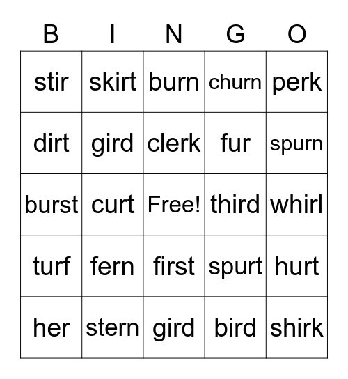 Tree House 2 U8 Phonics Bingo Card