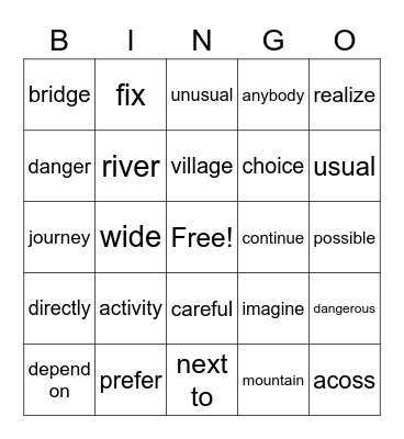 Vocabulary Bingo Card