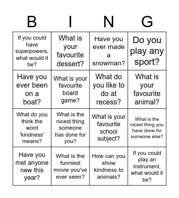 The mingle game Bingo Card