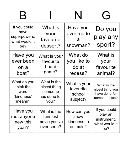 The mingle game Bingo Card