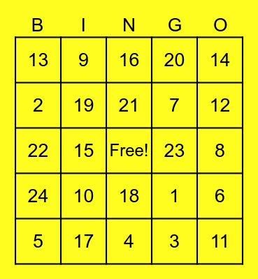 BINGO TIME Bingo Card