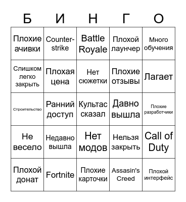 Плохая игра Bingo Card