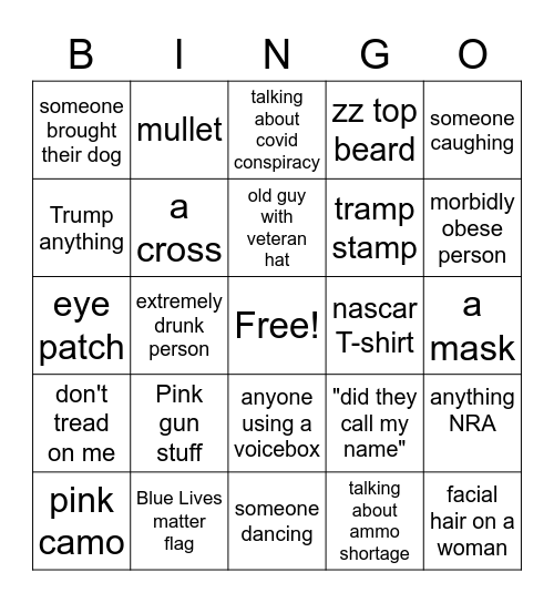 Gun Raffle Bingo Card