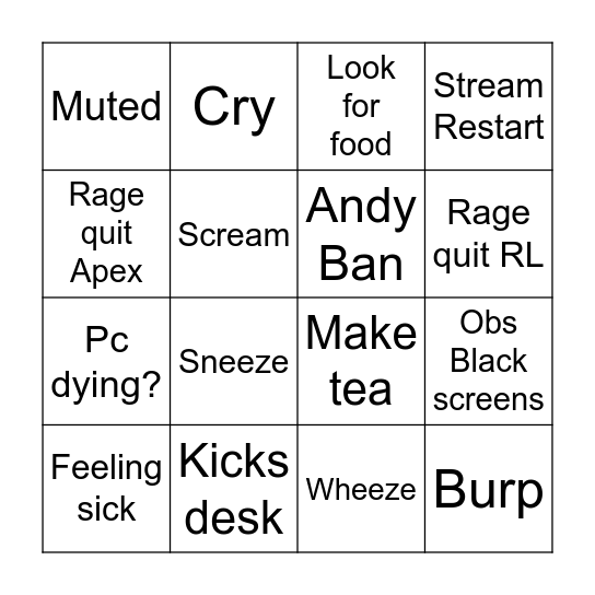 Fifa rage bingo Card