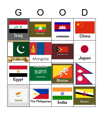 Flags of Asia Bingo Card