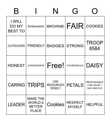GIRL SCOUTS Bingo Card