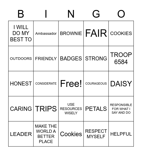 GIRL SCOUTS Bingo Card