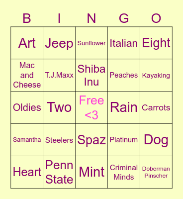 Amy's Bingo :) Bingo Card