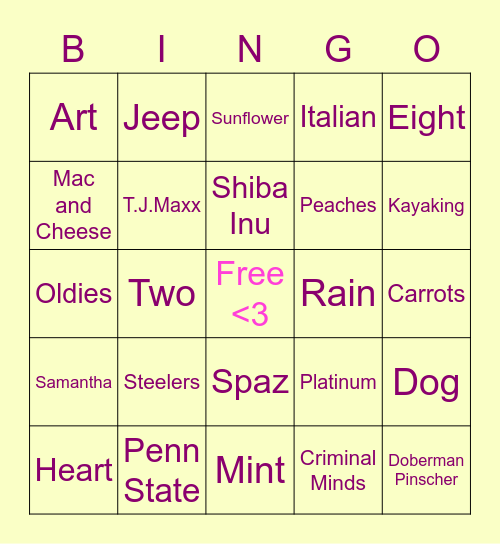 Amy's Bingo :) Bingo Card