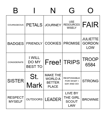 GIRL SCOUTS Bingo Card