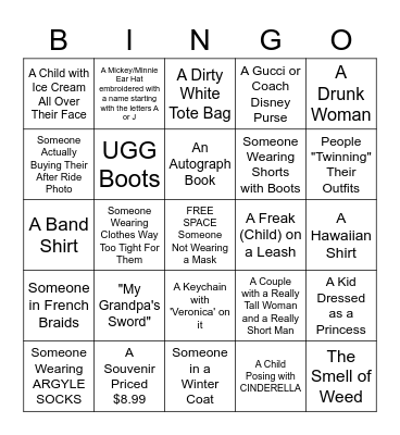 DISNEYWORLD BINGO for Sam, Josh, Candace, and Chris Bingo Card
