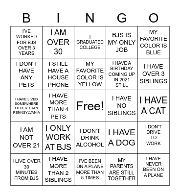 GET 2 KNOW YOUR TEAM MEMBERS Bingo Card