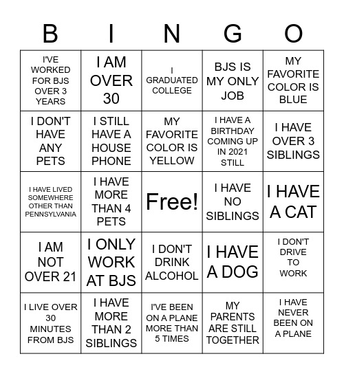 GET 2 KNOW YOUR TEAM MEMBERS Bingo Card