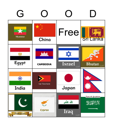 Flags of Asia Bingo Card