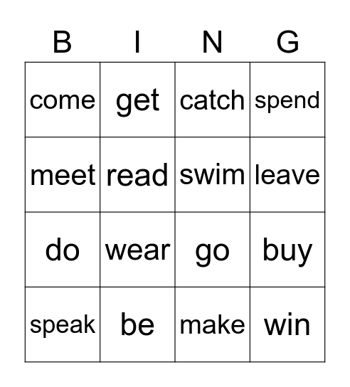 Verb forms Bingo Card